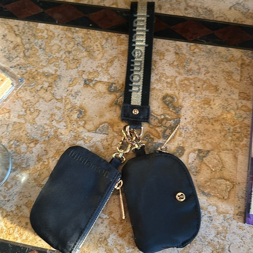 Black and Gold Holiday Lululemon Dual Pouch Wristlet